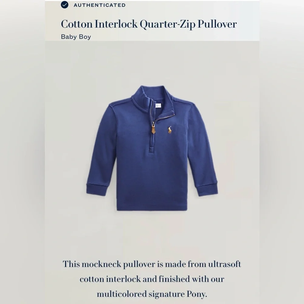 Ralph Lauren Boys Cotton Interlock Quarter-Zip Pullover Size 6m